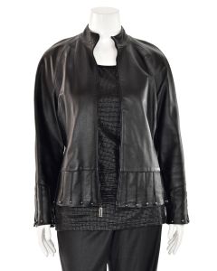 St. John Collection Black Leather Jacket w/ Fringe Trim