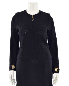 St. John Collection Black Textured Jacket w/ Gold Embellishments