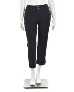 St. John Collection Black Twill Cropped Pants w/ Double Button 