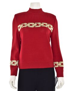 St. John Collection Chain Print Sweater in Red/Gold