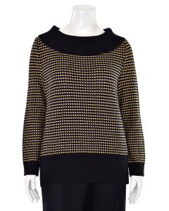 St. John Collection Cowl Neck Sweater in Black/Blue/Marigold