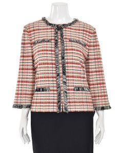 St. John Collection Fringe Jacket in Coral/Yellow Multi Plaid