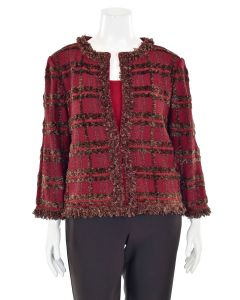 St. John Collection Fringe Jacket in Cranberry/Brown