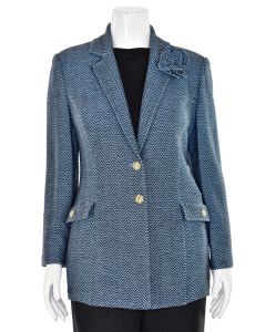 St. John Collection Herringbone Jacket in Blue/Gray