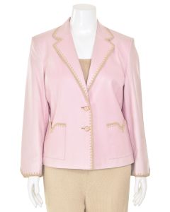 St. John Collection Leather Jacket in Pink/Camel