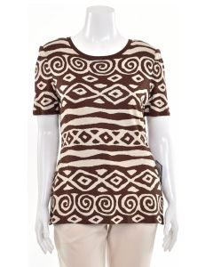 St. John Collection Long Brown Ethnic Print Novelty Knit Top