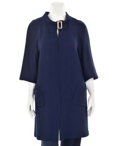 St. John Collection Long Jacket w/ Buckle Collar in Navy