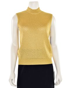 St. John Collection Open Knit Mock Neck Top in Gold Metallic