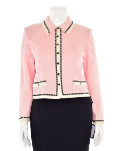 St. John Collection Ribbed Knit Jacket in Pink/White/Black