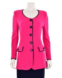 St. John Collection Scoop Neck Jacket in Pink/Navy