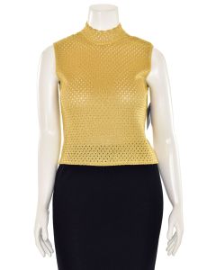 St. John Collection Open Knit Mock Neck Top in Gold Shimmer
