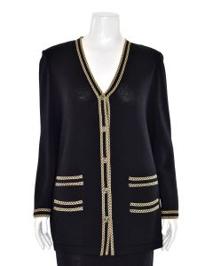 St. John Collection V-Neck Sweater Jacket in Gold/Black