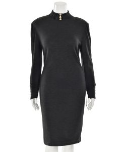 St. John Collection Wool Mock Neck Sheath Dress in Charcoal