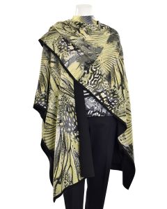 St. John Collection Wrap in Charcoal/Chartreuse Multi Print