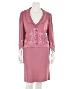 St. John Couture 2Pc Crystal Beaded Skirt Suit in Rose Shimmer