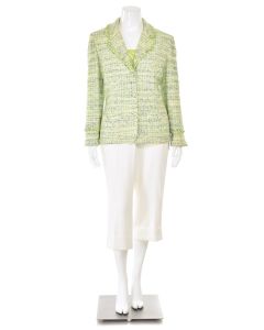 St. John Couture 3Pc Beaded Pant Suit in Citron/Bright White