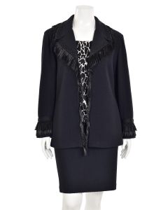 St. John Couture 3Pc Fringe Skirt Suit in Black