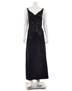 St. John Couture Black Crystal / Paillette Cowl Neck Evening Gown