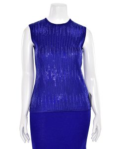 St. John Couture Crystal/Paillette Sleeveless Top in Blue