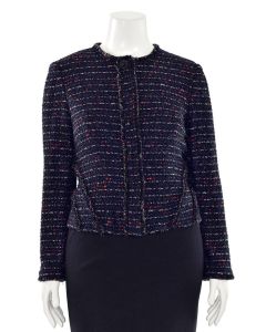 St. John Couture Glitter Knit Jacket in Navy/Red Multi