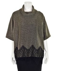St. John Couture Gold Glitter Knit Cocoon Sweater w/ Lace Hem