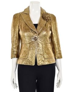 St. John Couture Leather Jacket in Gold / Silver Metallic 