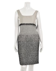 St. John Couture Limestone/Black Glitter Knit Sheath Dress