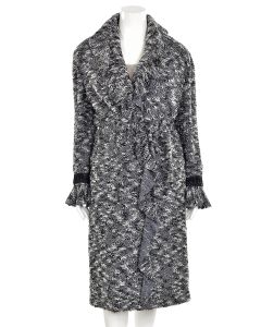 St. John Couture Long Belted Sweater Coat in Black/Gray Marled