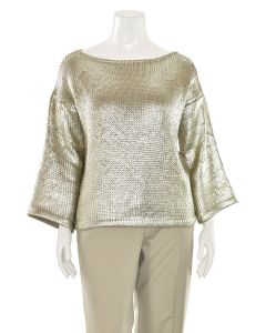 St. John Couture Metallic Glazed Sweater in Natural/Silver