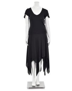 St. John Evening 2Pc Black Crystal Top & Silk Scarf Hem Skirt Suit