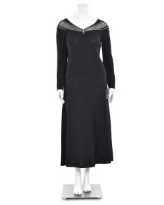 St. John Evening 2Pc Black Mesh Trimmed Crystal Top & A-Line Skirt Suit