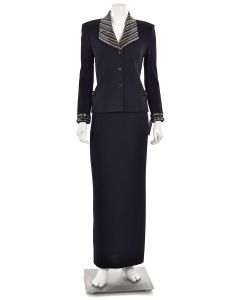 St. John Evening 2Pc Black Multi Paillette Jacket & Skirt Suit