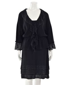 St. John Evening 2Pc Sparkly Black Dress Suit w/ Ruffles