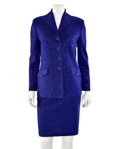 St. John Evening 2Pc Sparkly Jacket & Skirt Suit in Sapphire