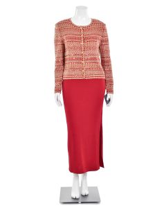 St. John Evening 2Pc Sparkly Skirts Suit in Dark Red/Gold