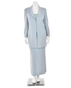St. John Evening 3Pc Crystal Skirt Suit in Light Aqua Blue