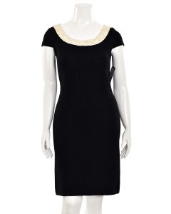 St. John Evening Black Pearl/Crystal Scoop Neck Sheath Dress