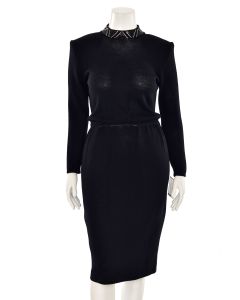 St. John Evening Blouson Dress w/ Crystal Collar in Black