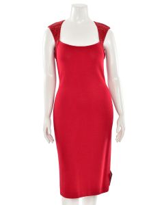 St. John Evening Crystal Trimmed Open Back Cocktail Dress in Red