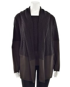 St. John Knits 2Pc Cable/Milano Knit Cardigan & Top Set in Dark Brown