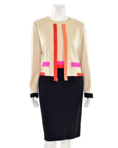 St. John Knits 2Pc Color blocked Dress Suit in Ivory/Pink/Orange/Black
