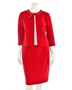St. John Knits 2Pc Crystal Bow Jacket & Skirt Suit in Red