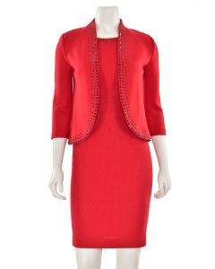 St. John Knits 2Pc Crystal Jacket & Dress Suit in Red