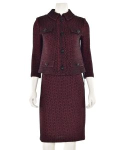St. John Knits 2Pc Crystal Jacket & Skirt Suit in Red/Black
