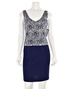 St. John Knits 2Pc Sparkly Top & Skirt Set in Navy/White