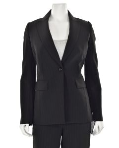 St. John Knits 2Pc Tailored Pant Suit in Black/Silver Pinstripe