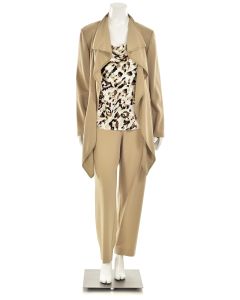 St. John Knits 3Pc Pant Suit in Fawn/White Multi