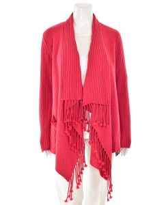 St. John Knits Cashmere Fringed Cardigan in Cherry Red