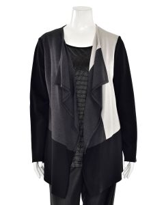 St. John Knits Colorblock Milano Knit Cardigan in Black/Gray Multi