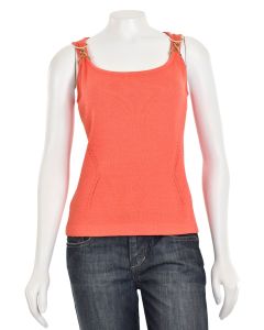 St. John Knits Coral Tank Top w/ Gold Chain Accent